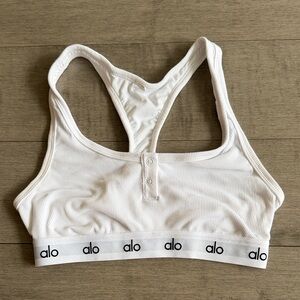 ALO Yoga White Ribbed Racerback Bra
